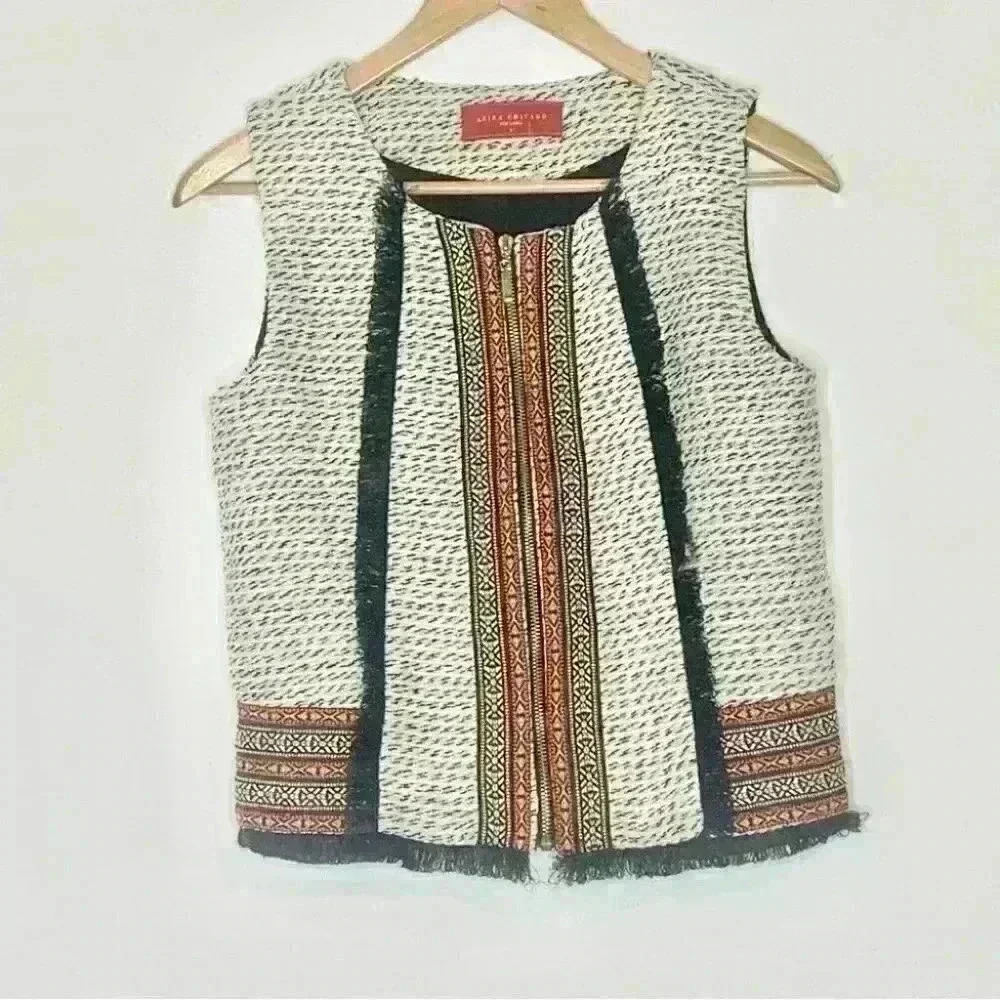Akira Chicago red label tweed knit Aztec fringe vest Sz s